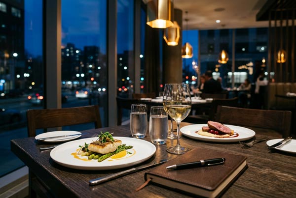 Bläsing Beratung Working Dinner: Modernes Restaurant am Abend, Geschäftsessen für Unternehmer und Führungskräfte